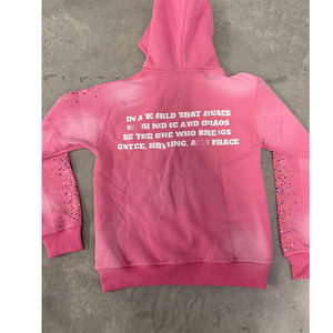 Ensemble de sweat à capuche avec strass délavés sérigraphié personnalisé OEM pour hommes survêtement évasé à strass pour l'hiver - Product Image 3