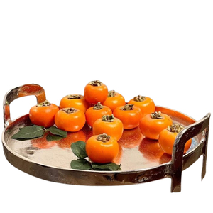 Con asas laterales, forma redonda, lujo, hecho a mano, Metal de aluminio, plateado, creativo, debajo de platos esmaltados y bandeja de platos - Product Image 1