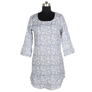 Hermosa túnica de verano con estampado de bloque indio tradicional Kurti de algodón bohemio para mujer, ropa de playa, vestido, ropa paquistaní - Product Image 4