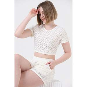 กางเกงขาสั้นตาข่ายสีครีมสำหรับผู้หญิง ยี่ห้อ Topshow ขายส่ง - Product Image 4