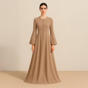 Elegante diseño moderno largo musulmán malasio Abaya para mujeres ropa tradicional islámica Color sólido - Product Image 1
