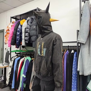 Fabricante personalizado Color personalizado French Terry Heavyweight Zipper Jacket Rhinestone Pullover Hoodie Hombres - Product Image 2