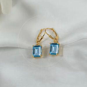 925 Sterling Silver 14K Gold Plated Rhodium Zircon <b>Leverback</b> Stud <b>Earrings</b> Octagon Elegant Gemstone Jewelry for Women Party Gift - Product Image 1