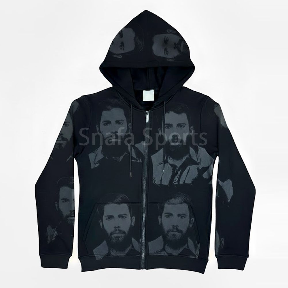 เสื้อฮู้ดสีดำ พิมพ์ลายสีเทา