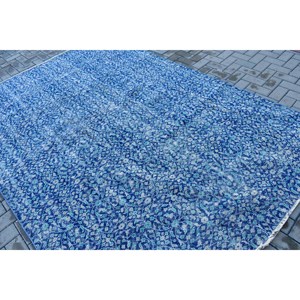 Alfombra Turca Vintage Grande de 6.46x9.3 pies, Alfombra de Lana Azul del Suroeste - Product Image 4