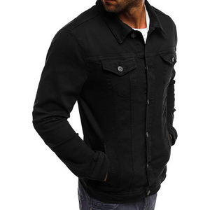 Veste en jean brodée sur mesure pour hommes, droite, style américain, vintage, délavé, col tournant, poches cargo tissées hip hop pour - Product Image 5