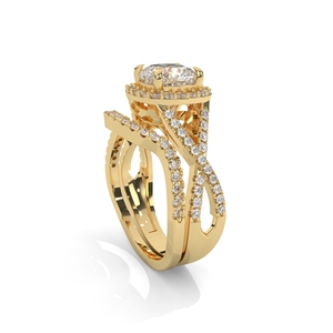 Sólido 14K oro amarillo mujeres laboratorio crecido cojín corte diamante Halo solitario anillo para compromiso o boda - Product Image 2