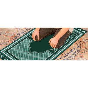 Tapis de prière islamique vert : Tapis de culte spirituel, tapis imprimé, tapis à poils doux - Product Image 4