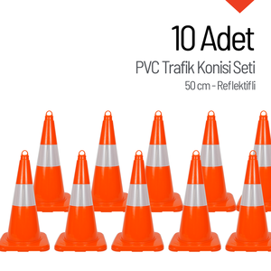 กรวยจราจร PVC สะท้อนแสง 10 ชิ้น ขนาด 50 ซม. สำหรับถนนและความปลอดภัยจราจร - Product Image 1
