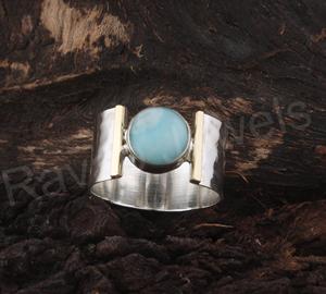 Larimar Natural redondo 10mm sólido 925 plata esterlina martillado textura boda fiesta desgaste anillo para mujer eternidad Vermeil joyería - Product Image 6