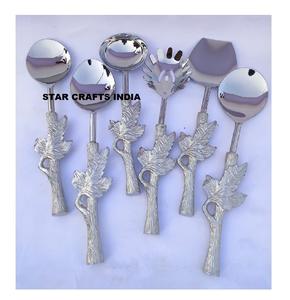 Ustensiles de cuisine Vaisselle Couverts Serveur à salade en acier inoxydable avec manche en feuille Servir les aliments Spork Salade Fourchette Cuillère Serveur Ensemble - Product Image 1