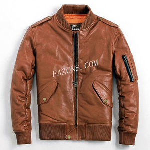 Blouson aviateur en cuir pour homme, style décontracté vintage, en cuir véritable, classique, sur mesure, vente en gros, OEM - Product Image 3