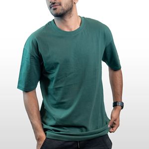 Camiseta de Punto Verde Botella para Hombre, 100% Algodón, Color Sólido, Transpirable, para Comodidad Diaria - Product Image 1