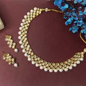 Indian Jewelry Bollywood Faux Pearl Crystal Choker Kundan Necklace <b>Earrings</b> Wedding Jewelry Set - Product Image 2