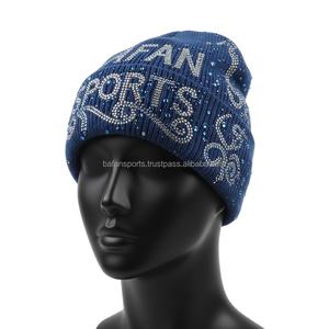 Gorro de Invierno para Mujer, Tejido Acrílico, Elástico, Color Azul, con Pedrería, Logotipo Personalizado, Estilo Brillante, Jacquard - Product Image 4