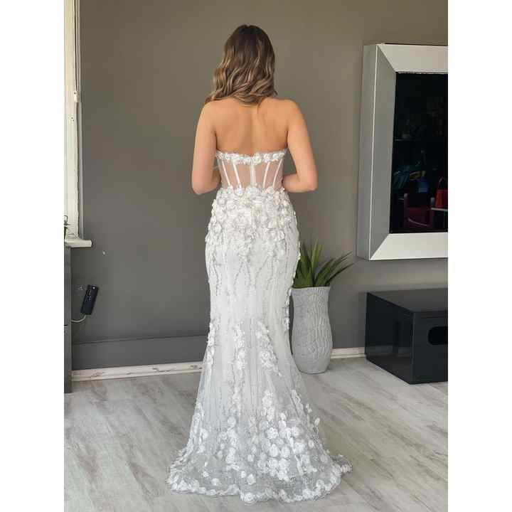 Strapless Three-Dimensional Flower Patterned New Season Evening Dress With Transparent Waist Ht7462 7462