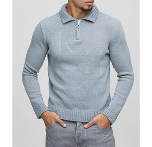 Pull en laine mélangée classique pour hommes respirant séchage rapide confortable pull à manches longues pour l'hiver Style décontracté avec logo avant - Product Image 4