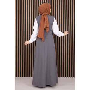Ensemble 2 pièces en crêpe plissé pour femme de bureau, chemise et gilet gris avec short pour l'hiver, l'été et l'automne - Product Image 5