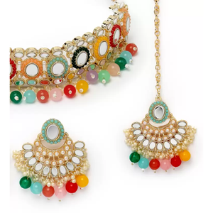 Bohemian Vintage <b>Mirror</b> Choker Multicolor Stainless Steel Copper Zircon Pearl Diamond Lady's Bridal Jewelry Set for Party Gift - Product Image 4