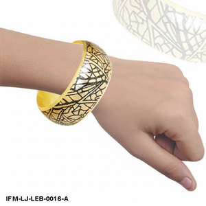 Handmade Brass Bangle <b>Bracelet</b> with Etched Leaf Branch Pattern Gold Toned Nature <b>Inspired</b> Jewelry Wide Statement Cuff for Women - Product Image 2