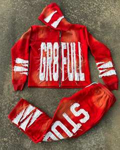 Custom Acid Washed Vintage Men Distressed <b>Y2k</b> Patchwork Hoodie Sweatpants Set Streetwear Sweatsuit Sun Faded <b>Tracksuits</b> for Men - Product Image 3