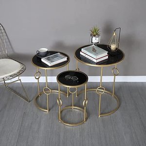 Table d'appoint en métal avec plateau en bois pour meubles de salon de luxe décoration intérieure idées de style inspiration - Product Image 1