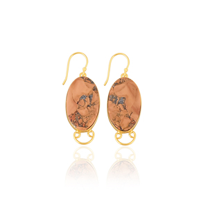 Pendientes de Alta Calidad Chapados en Oro Amarillo con Piedra Preciosa de Jaspe Malinga, Pendientes Boho, Joyería Popular al por Mayor - Product Image 1