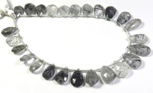 Natural Black Rutile <b>Needle</b> Quartz Pear Shape Gemstone <b>Beads</b> 9 Strand Faceted Briolette Gemstone 9 Inch Quartz Loose Gemstones - Product Image 3