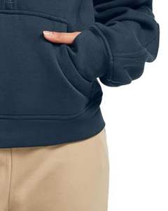 Navy <b>Blue</b> Half Zip <b>Hoodie</b> <b>Womens</b> Warm Fleece Pullover With Hood Casual Winter Wear Oversized Style Soft Material Kangaroo Pocket - Product Image 6