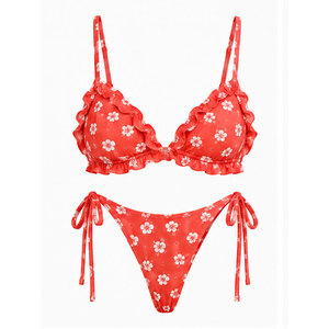 Trendy Women Two Piece <b>Bikini</b> <b>Set</b> Fashion Swimsuit High Leg Bottom Comfortable Stretch Material Poolside Beach Holiday Wear - Product Image 1