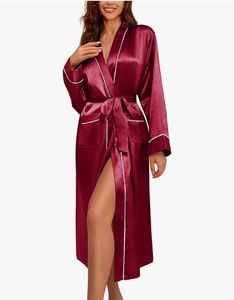 Ekouaer Women's Soft Lightweight Full Sleepwear Long Sleeve Satin Bathrobe Natural Floor-Length <b>Bridesmaid</b> Casual <b>Dresses</b> - Product Image 6