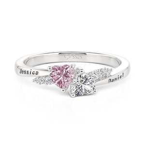 Jeulia Custom Double Heart Birthstone <b>Name</b> <b>Ring</b>-Adjustable Rose Gold Plated Wedding <b>Ring</b> - Product Image 2