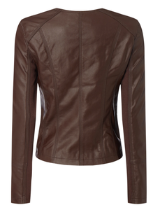 แจ็กเก็ตหนังวินเทจของผู้หญิงเสื้อเย็บอย่างดีดีไซน์ใหม่มีซิประบายอากาศมีกระเป๋า2024ตามสั่ง - Product Image 6