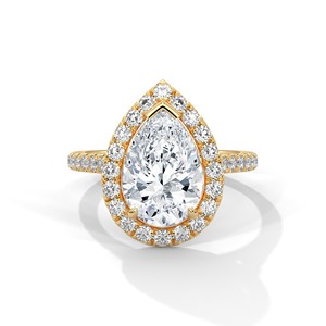3.0ct Pear Cut Moissanite Halo <b>Solitaire</b> <b>Ring</b> with Pave Set Band 925 Sterling <b>Silver</b> - Product Image 2