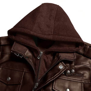 Chaqueta de Cuero Revestida Personalizada de Alta Calidad para Hombre con Cuello Alto, Diseño de Cremallera, Decoración Bordada, Ropa de Abrigo de Invierno Resistente al Viento - Product Image 3