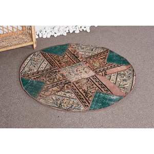 Alfombra turca Vintage Beige verde estilo bohemio diseño de retazos rectangulares clásicos alfombra de piel grande de 3,3x3,3 pies con respaldo de látex - Product Image 2