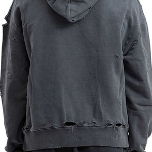 2026 Streetwear Oversized Washed Custom Embroidered LOGO Heavy Weight Vintage Regular Fit Cropped <b>Raw</b> Hem 100% <b>Cotton</b> Winter - Product Image 5