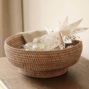 Cesta de mimbre tejida en forma de cuenco para almacenamiento en despensa, hecha a mano, pequeña, tipo nido, para frutas. - Product Image 3