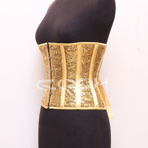 Corset amincissant glamour en gros, avec sequins dorés brillants, sous-poitrine, pour soirée, par le fabricant - Product Image 4