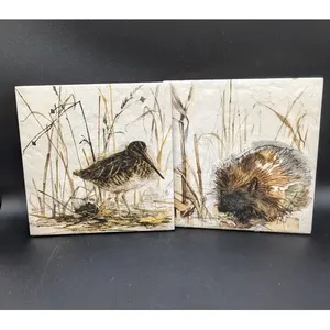 Mads Juego de 2 Pinturas de animales antiguos recuperados Azulejos de pared comunes Snipe y Hedgehog EN EL Reino Unido - Product Image 1