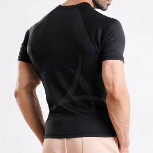 T-shirt de compression pour homme à manches courtes, style pull, uni, extensible, en spandex/polyester, respirant - Product Image 5