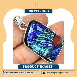 Colgante de cristal dicroico de plata de ley 2022 hecho a mano más popular del 925, ajuste de bisel de estilo étnico, incrustaciones, precio bajo, venta - Product Image 6