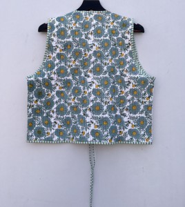 Chaleco acolchado hecho a mano con cuello en V para mujer, chaqueta de bombardero informal sostenible de longitud corta, bordado, decoración frontal abierta - Product Image 2