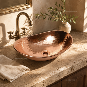 DIVRIS NJC-2012 Lavabo vasque moderne en cuivre martelé fait main, surface polie, facile à nettoyer, à poser sur comptoir - Product Image 4