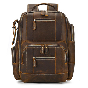 Genuine Leather <b>Laptop</b> <b>Backpack</b> Large Capacity Unisex Business Style Water Resistant Zipper Closure Softback Design - Product Image 2