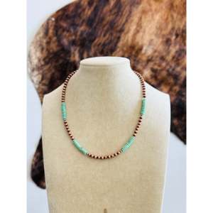 Collier en perles de turquoise et de cuivre de Kingman, style bohème, tendance, classique, chaîne religieuse, cadeau pour les chrétiens - Product Image 1
