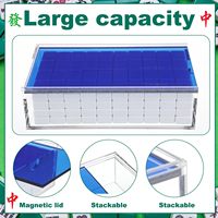 Estuche de Acrílico Azul de Alta Gama para Fichas de Mahjong Americano Transparente para 4 Jugadores con Soporte de Mesa Opcional