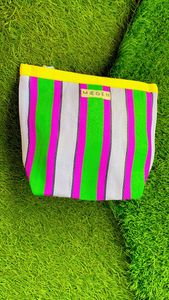 Nylon Recycled Eco-Friendly Reusable <b>Zipper</b> High Quality Handled Cosmetic Toiletry Pouches Custom Striped Travel Beach <b>Tote</b> <b>Bag</b> - Product Image 4