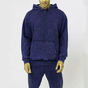 Logo personnalisé coupe-vent poids lourd lavage à l'acide français éponge survêtement Vintage pull deux pièces Gym pantalons de survêtement entraînement d'hiver - Product Image 1