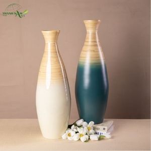 Elegante Jarrón de Mesa de Bambú Enrollado Estilo Art Deco con Acabado de Doble Tono, Ecológico y Duradero - Product Image 1